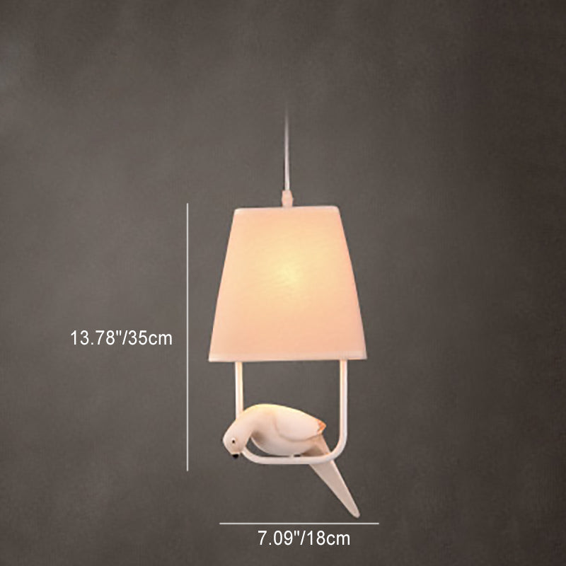Contemporary Scandinavian Bird Iron Burlap Resin 1/2 Light Chandelier For Bedroom