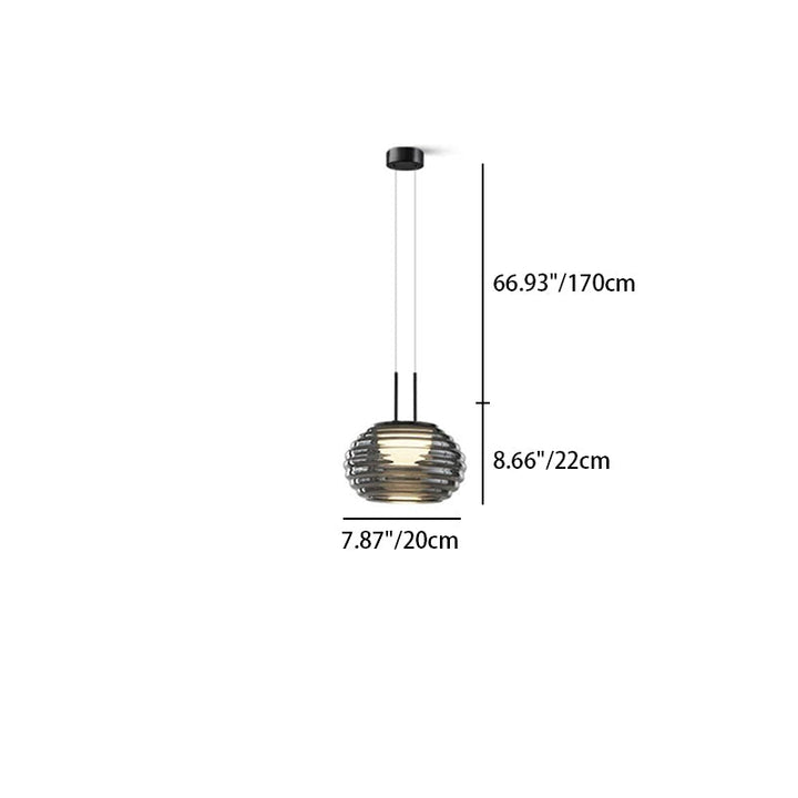 Moderne minimalistische gestreifte runde Aluminiumglas-LED-Pendelleuchte für Wohnzimmer 