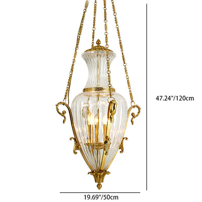 Zeitgenössischer Luxus-Kronleuchter mit graviertem Vollkupferglas und konischem Schirm, 4 Lichter, für das Wohnzimmer 