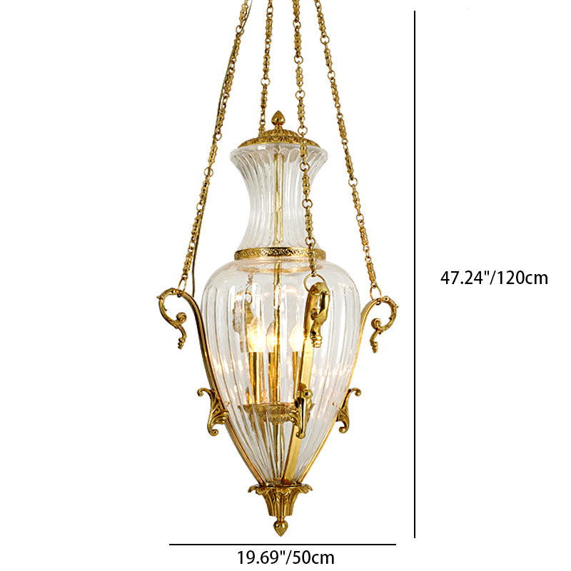 Zeitgenössischer Luxus-Kronleuchter mit graviertem Vollkupferglas und konischem Schirm, 4 Lichter, für das Wohnzimmer 