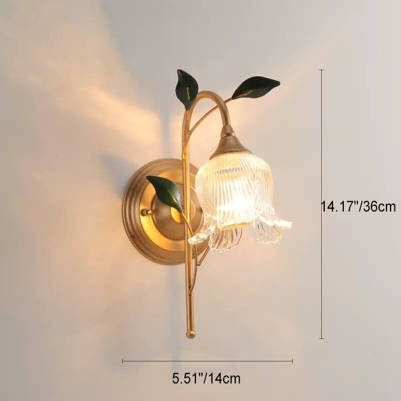 Rustikaler Vintage-Wandlampenhalter mit Gold-Finish und Blumen-Glasschirm, 1-flammig 