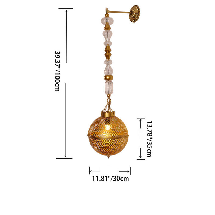 Lampe murale à une lumière avec abat-jour en verre squelettisé en fer vintage traditionnel pour chambre à coucher 