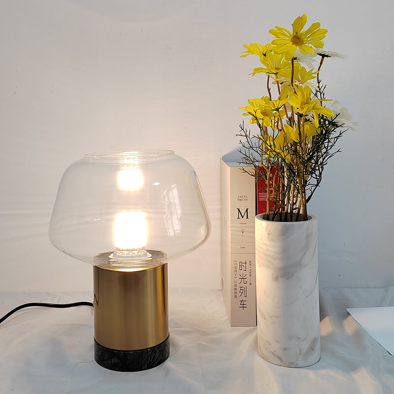 Moderne minimalistische zylindrische Marmor-Eisen-Glas Tischlampe mit 1 Licht 