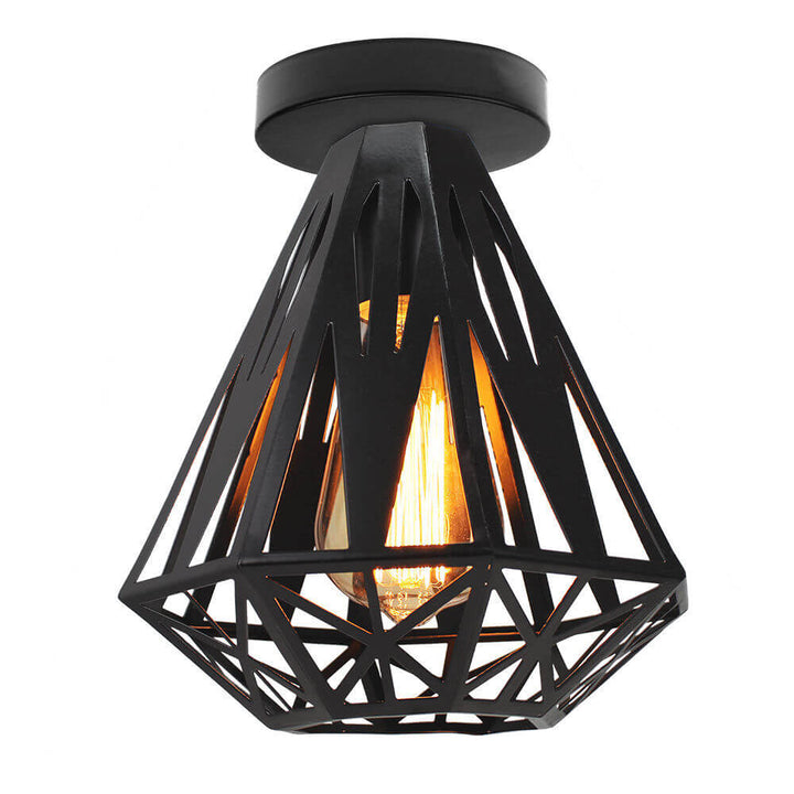 Contemporary Industrial Simple Iron Diamond Cage 1-Light Semi-Flush Mount Ceiling Light