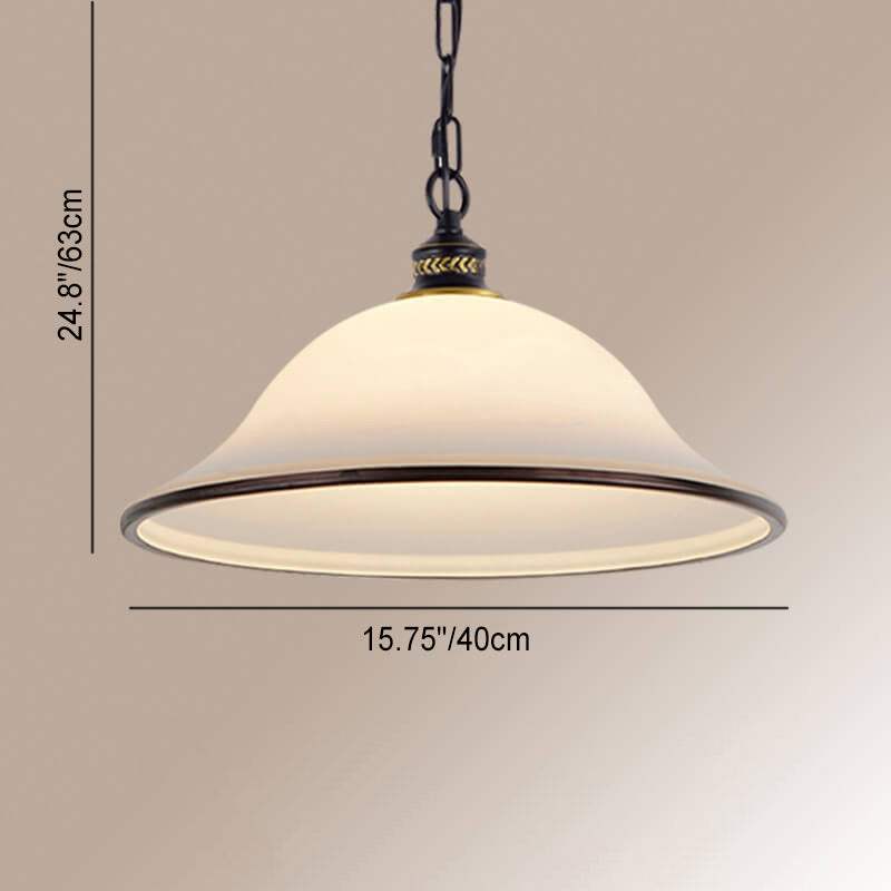 Vintage European Frosted Glass Cone 1-Light Pendant Light