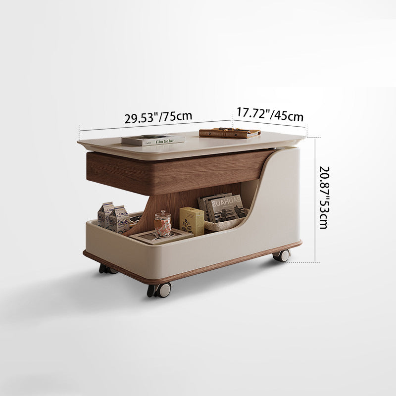 Table de bout en bois rectangulaire rétro contemporain avec plateau à 4 rangements amovibles pour salon 