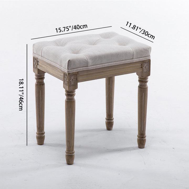 Traditioneller Vintage-Rechteckiger Niedriger Hocker aus Gummibaumholz und Stoff für das Wohnzimmer 