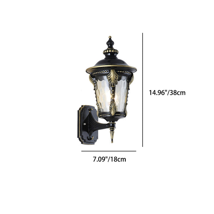 Traditionelle europäische wasserdichte viereckige spitze Zylinder-Aluminiumglas-1-Licht-Außenwandleuchte für den Garten 