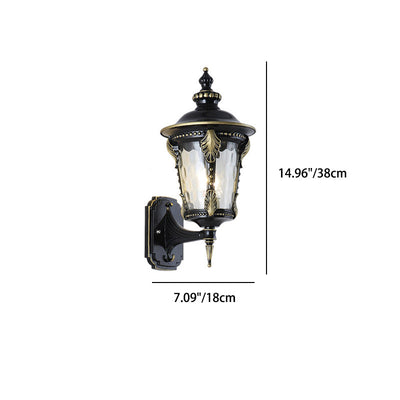 Applique murale extérieure à 1 lumière en verre et aluminium avec cylindre pointu quadrangulaire étanche de style européen traditionnel pour jardin 