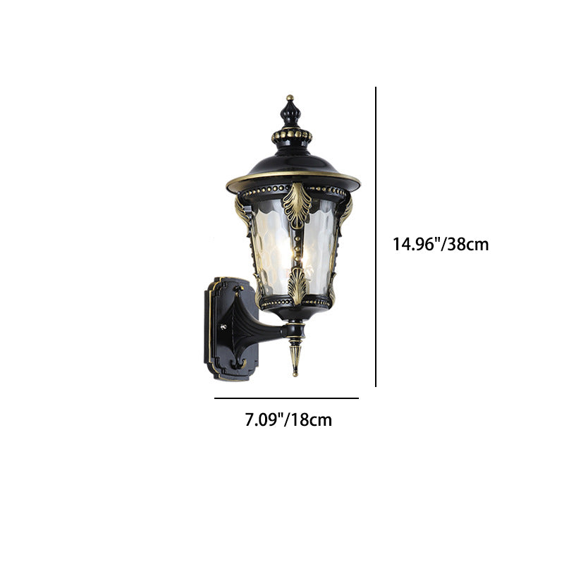Applique murale extérieure à 1 lumière en verre et aluminium avec cylindre pointu quadrangulaire étanche de style européen traditionnel pour jardin 