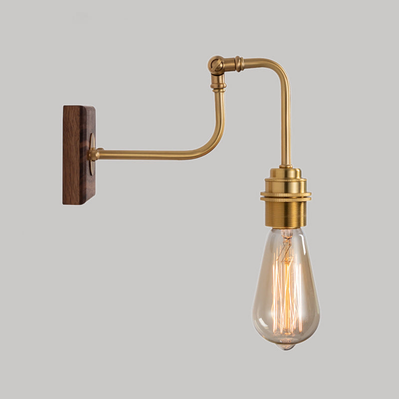 Zeitgenössische Retro Kupfer Massivholz 1-Licht Wandleuchte Lampe für Schlafzimmer 