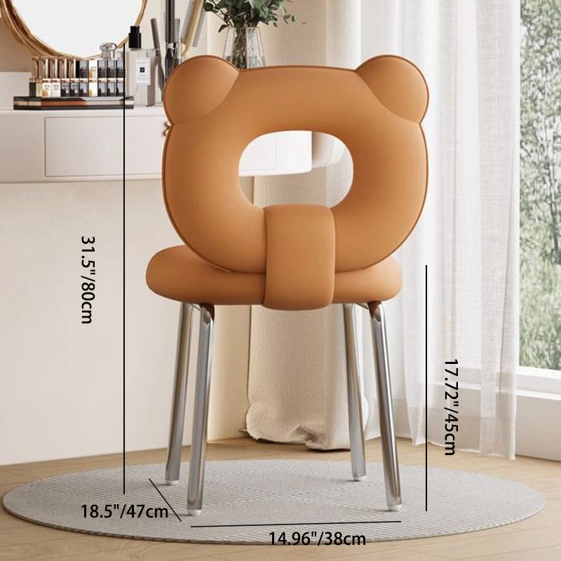Taburete de tocador con patas de metal tapizado en cuero sintético escandinavo contemporáneo con respaldo de oso para sala de estar 