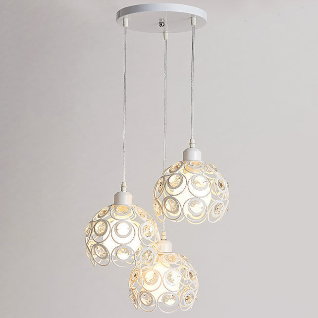 Contemporary Nordic Round Dome Lace Iron Crystal 1/3 Light Island Light Chandelier For Dining Room