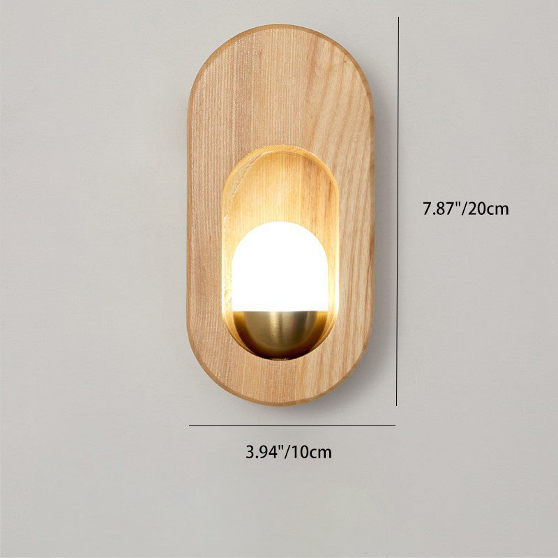 Applique murale 1 lumière en bois elliptique ultra-fin traditionnel japonais avec abat-jour en acrylique pour salon 