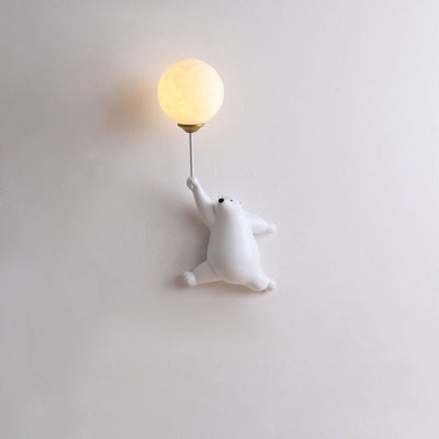 Contemporary Creative Bear Resin Glass 1-Light Wall Sconce Lamp For Bedroom