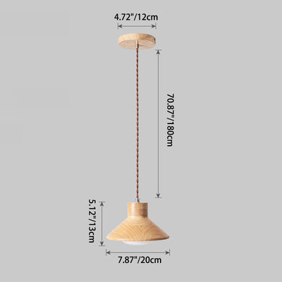 Traditionelle japanische runde kegelförmige Pendelleuchte aus Holz mit 1 Licht für das Wohnzimmer 