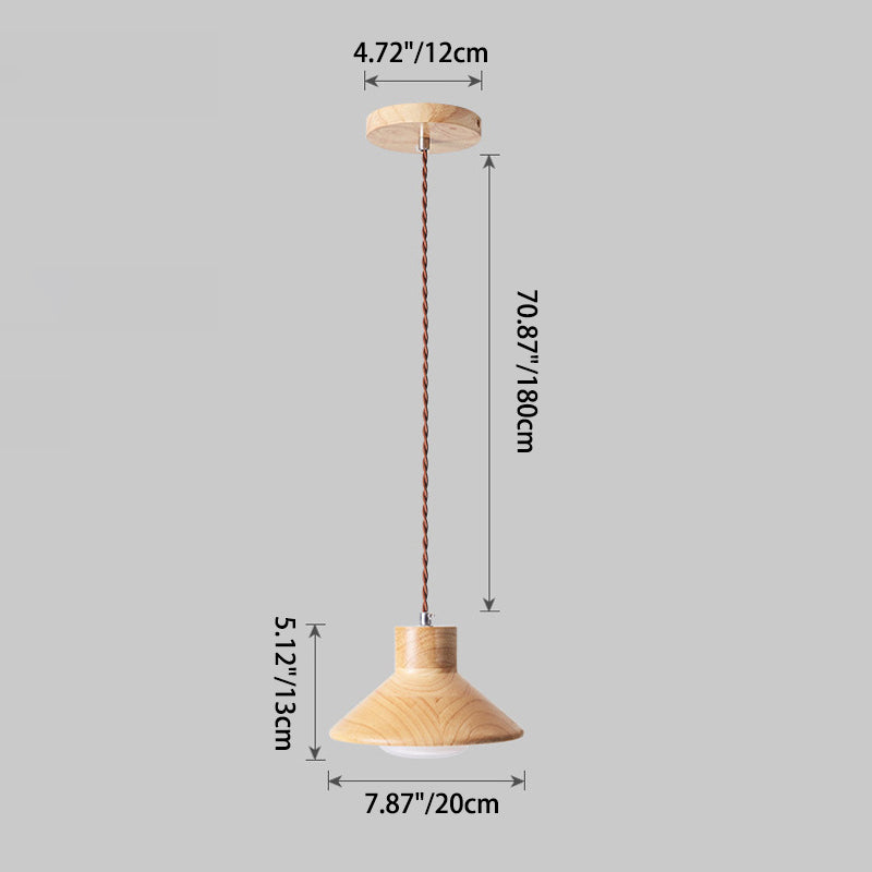 Traditionelle japanische runde kegelförmige Pendelleuchte aus Holz mit 1 Licht für das Wohnzimmer 