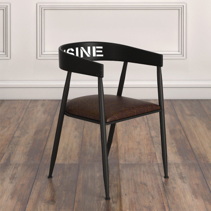 Silla de comedor contemporánea nórdica con estructura de hierro redonda y tapizada en cuero sintético con respaldo y reposabrazos para comedor 
