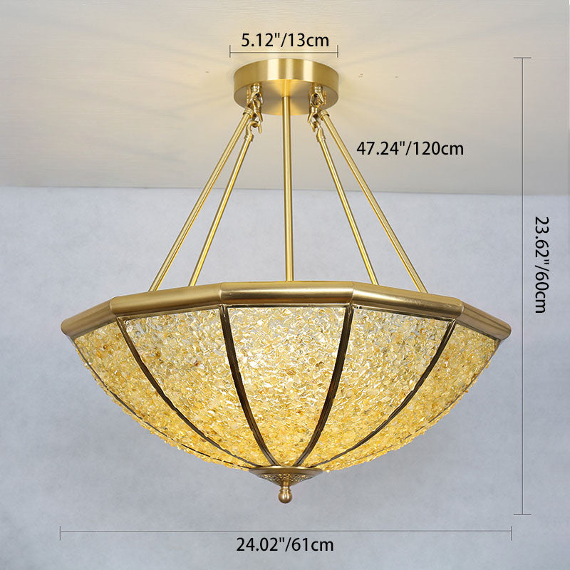 Lujoso Moderno Araña de 5 Luces con Marco de Cobre y Pantalla Redonda de Cristal para Sala de Estar 