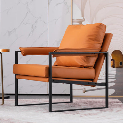 Contemporary Scandinavian Fabric Velvet Faux Leather Carbon Steel Latex Sponge Square Accent Chair Backrest Armrest For Living Room