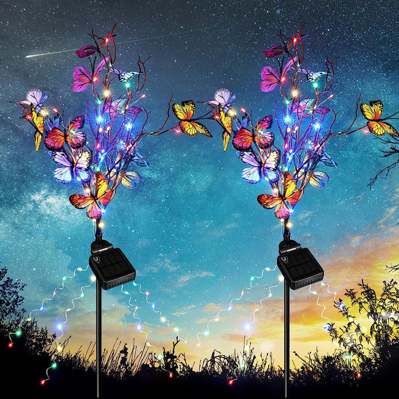 Zeitgenössische Kreative Schmetterling Edelstahl Acryl Solar LED Bodenstecker Außen Landschaftslicht Für Garten 