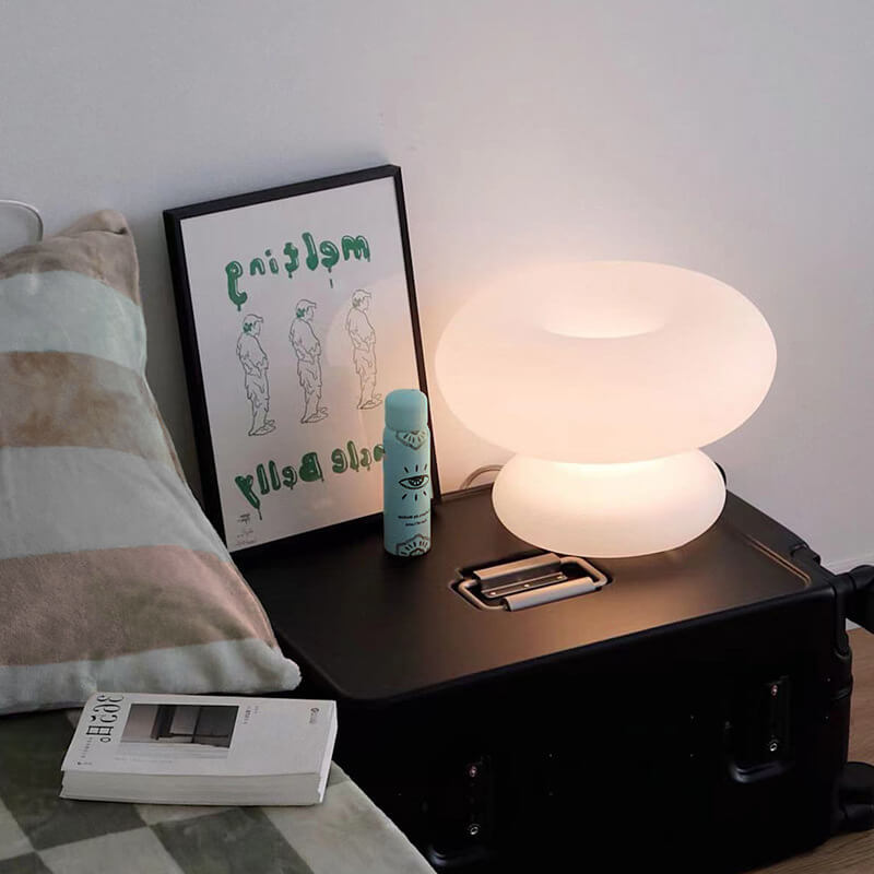 Japanisches minimalistisches Donut-Design Glas-Lampenschirm 1-Licht Tischlampe 