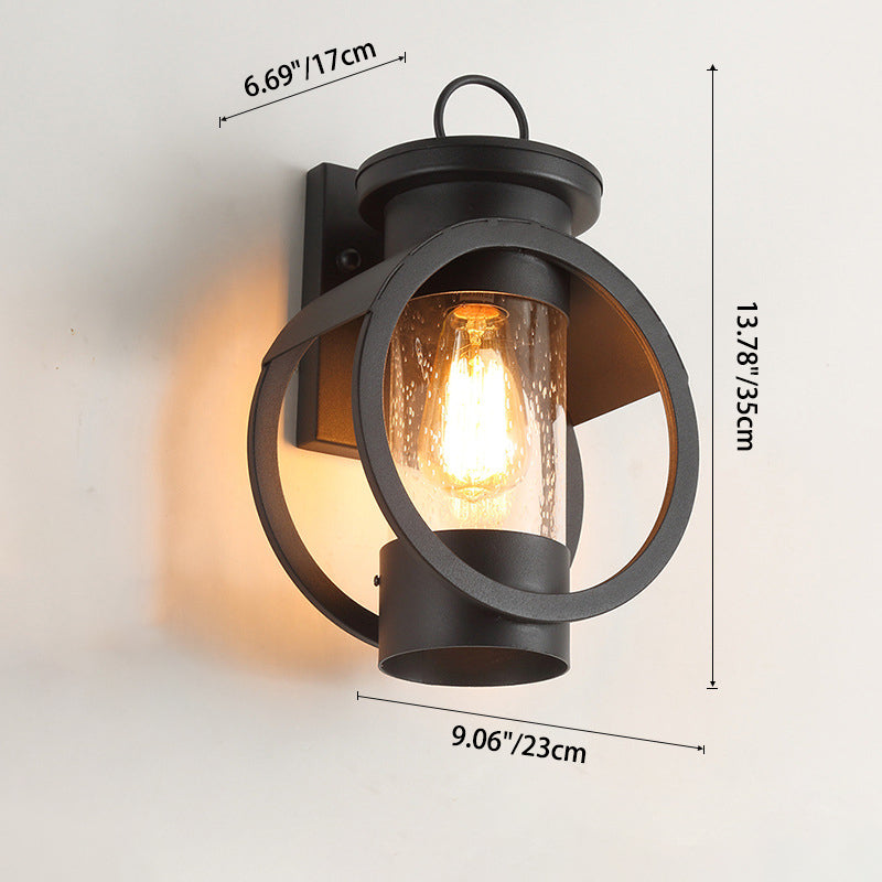 Zeitgenössische industrielle runde zylindrische Eisenglas-1-Licht-Wandleuchterlampe für die Terrasse im Freien 