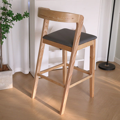 Tabouret de bar contemporain nordique en tissu carré incurvé avec dossier et repose-pieds pour salle à manger 