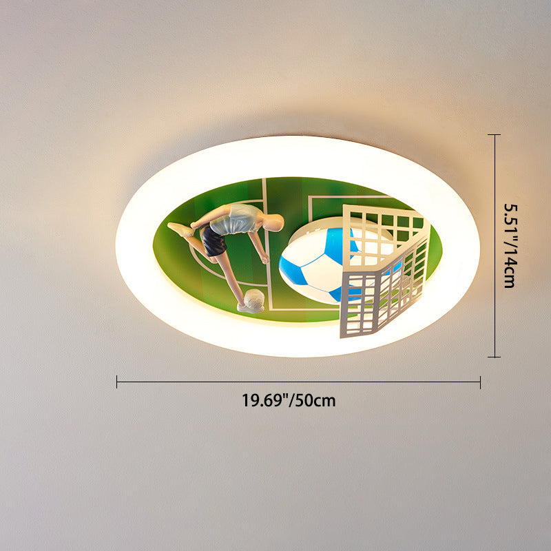 Modern Art Deco Soccer Round Acrylic Iron LED Flush Mount Ceiling Light For Living Room