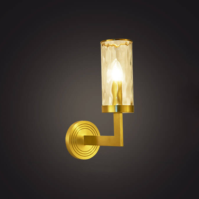 Modern Luxury Textured Glass Cylinder Round Brass 1-Light Wall Sconce Lamp for Living Room