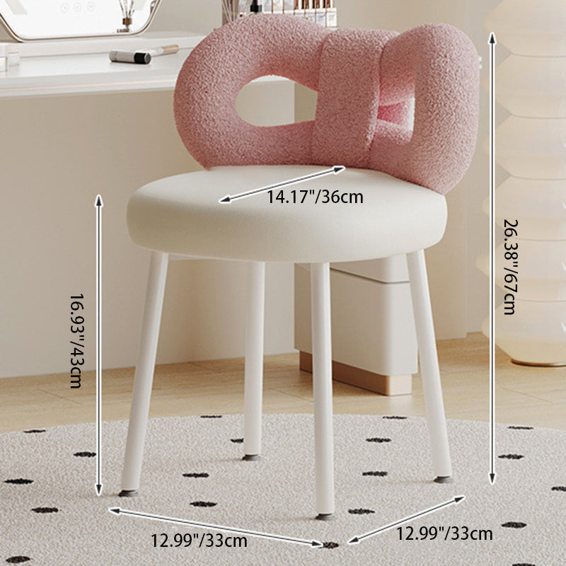 Modern Art Deco Butterfly Knot Round Faux Leather Iron Vanity Stool Backrest Armless For Bedroom