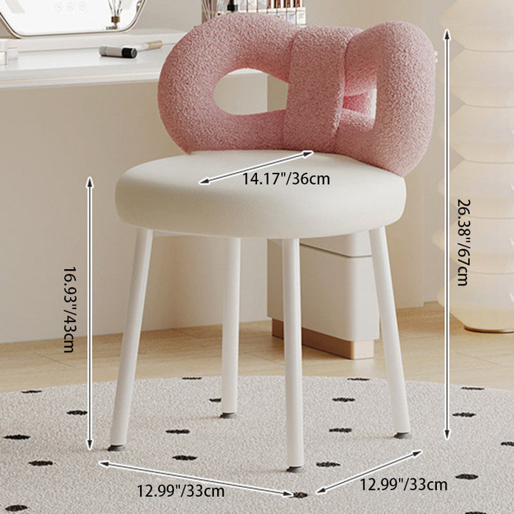 Modern Art Deco Butterfly Knot Round Faux Leather Iron Vanity Stool Backrest Armless For Bedroom