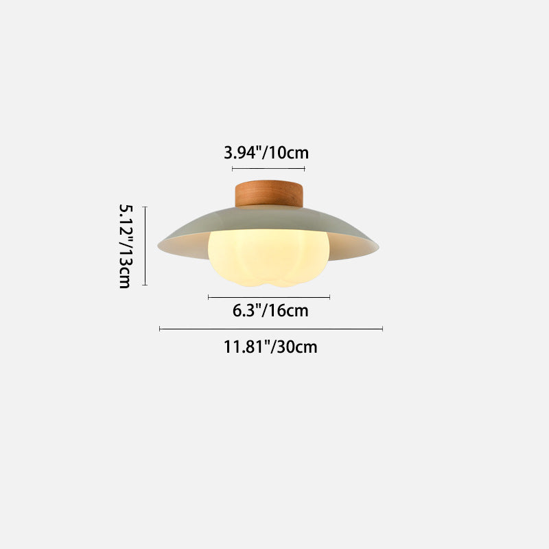 Modern Minimalist Round Ball Bowl PE Wood Iron 1-Light Semi-Flush Mount Ceiling Light For Living Room