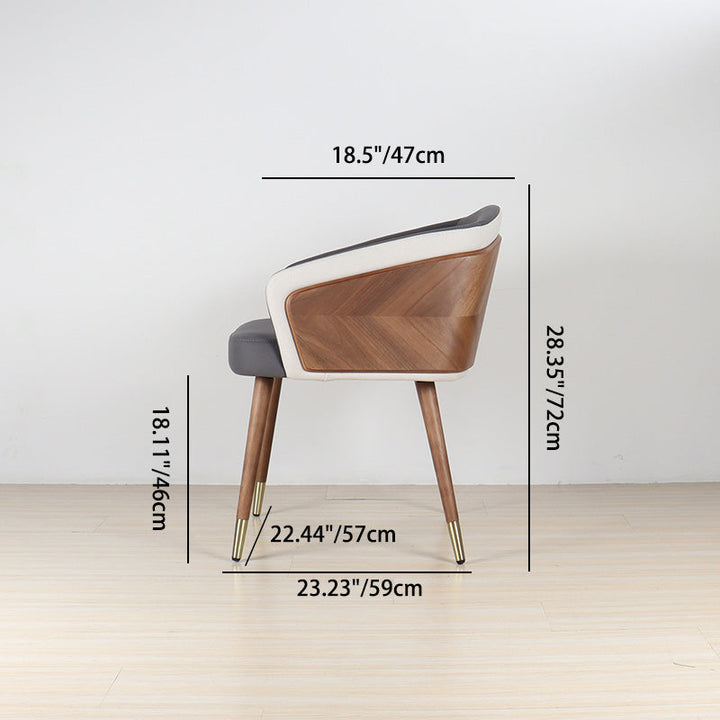 Zeitgenössischer Luxus Esszimmerstuhl mit geschwungenem PU-Lederbezug und Holzbeinen, Rückenlehne für das Esszimmer 