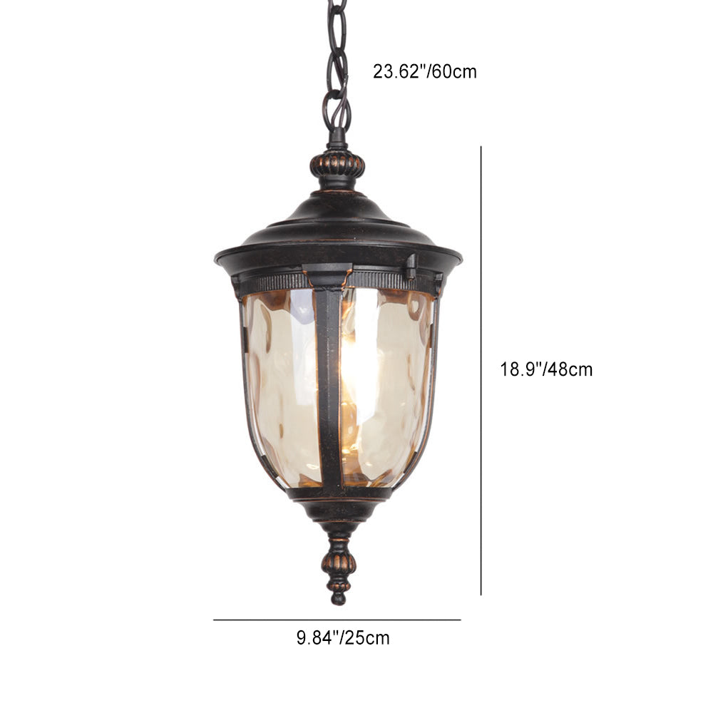 Cilindro de vidrio de aluminio impermeable europeo tradicional con efecto de onda de agua, colgante de 1 luz para patio exterior 