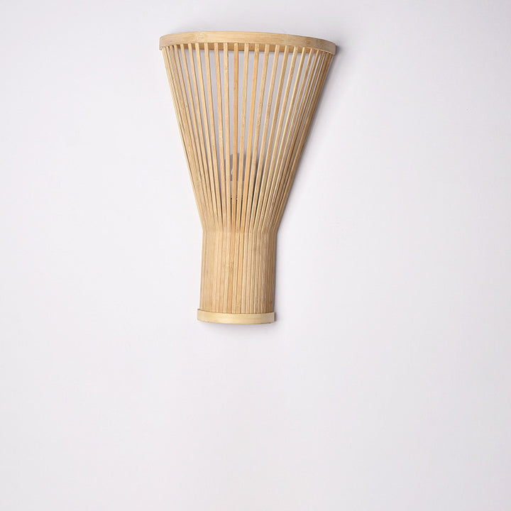 Traditional Japanese Tapered Bamboo 1-Light Wall Sconce Lamp For Bedroom