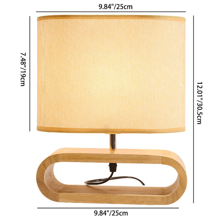 Lámpara de mesa contemporánea nórdica de cilindro de tela de madera elíptica de 1 luz para estudio 