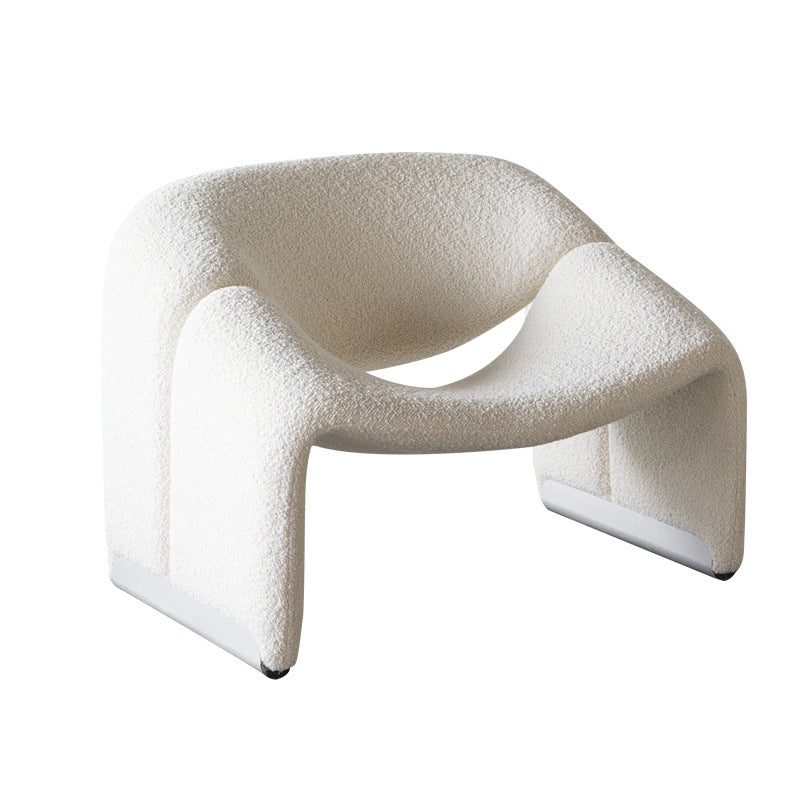 Silla de acento con respaldo y reposabrazos de esponja de lana de cordero de marco curvado contemporáneo escandinavo de acero inoxidable para sala de estar 