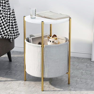 Table basse contemporaine scandinave ronde en marbre et métal avec 1 rangement pour salon 