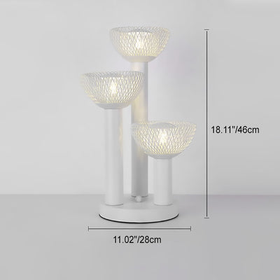 Modern Eclectic Iron Mesh Geometric Semi-Circular Hardware Base 3-Light Table Lamp For Home Office