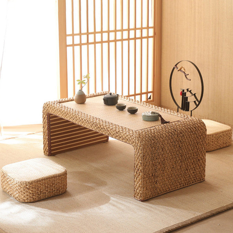 Mesa de café de tatami con marco de madera rectangular de ratán japonés tradicional para sala de estar 
