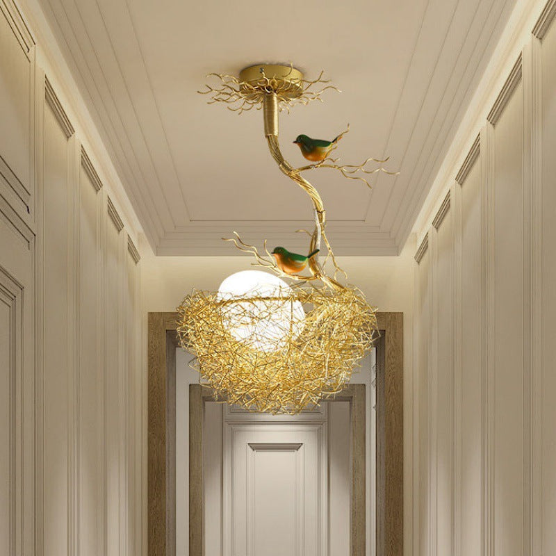 Moderner minimalistischer Vogelnest-Vogelhaus-Aluminiumglas-1-Licht-Kronleuchter für Wohnzimmer 