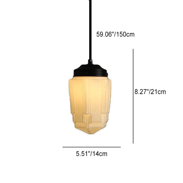 Traditional European White Hardware Glass Geometric Jar 1-Light Pendant Light For Living Room