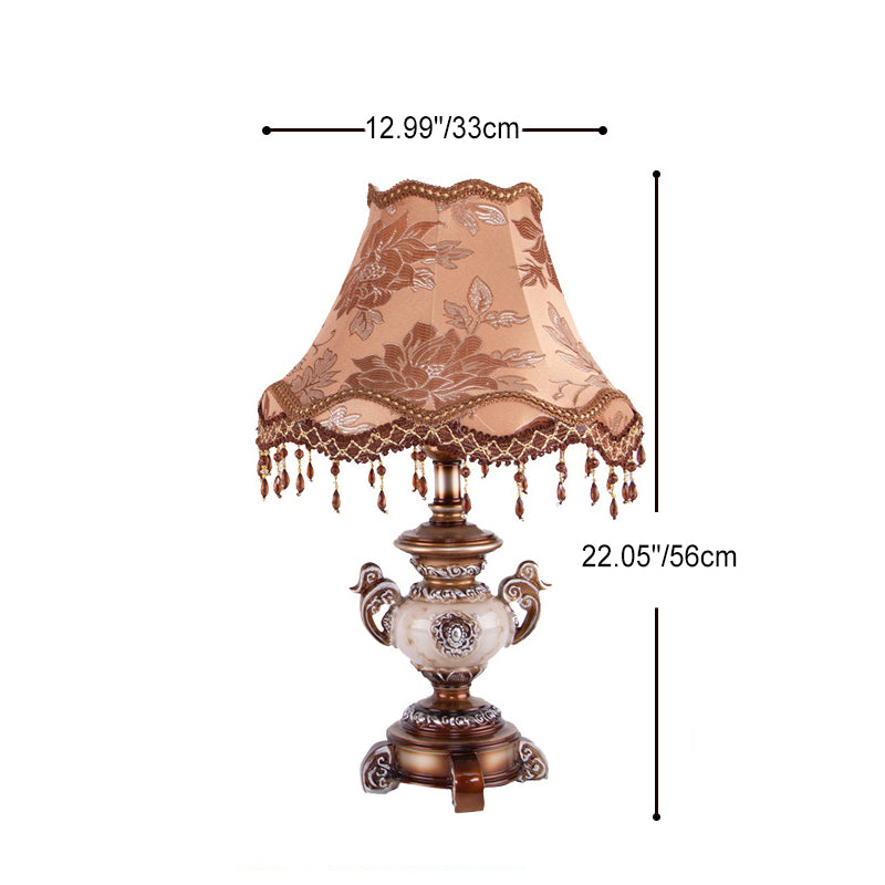 Traditional European Vase Base Resin Fabric 1-Light Table Lamp For Bedroom