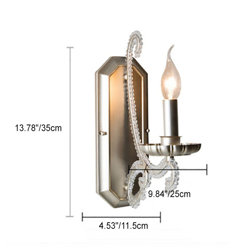 Traditional Rustic Iron Candelabra Crystal Decor 1/2-Light Wall Sconce Lamp For Living Room