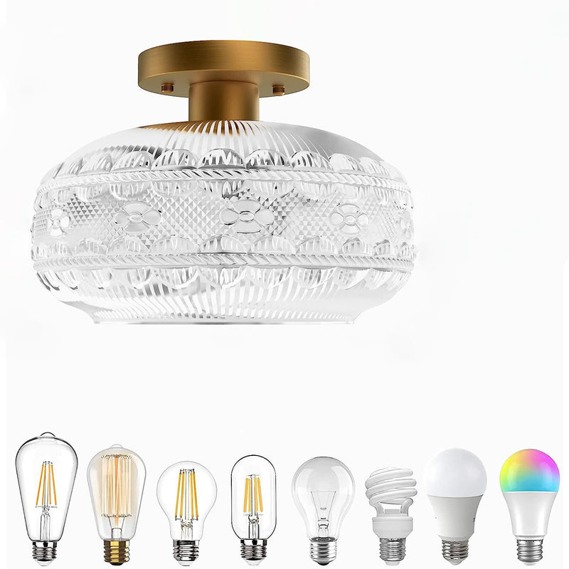 Contemporary Industrial Textured Glass Lantern 1-Light Semi-Flush Mount Ceiling Light For Living Room