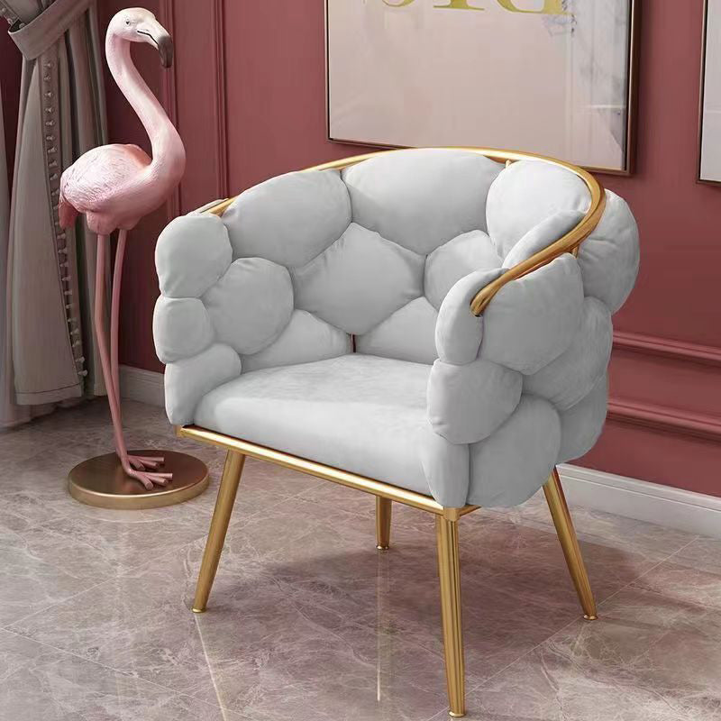 Taburete de tocador contemporáneo, creativo, medio redondo, de terciopelo con burbujas y respaldo de hierro, para dormitorio 