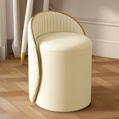 Taburete de tocador de hierro cilíndrico minimalista moderno con respaldo de cuero para dormitorio 
