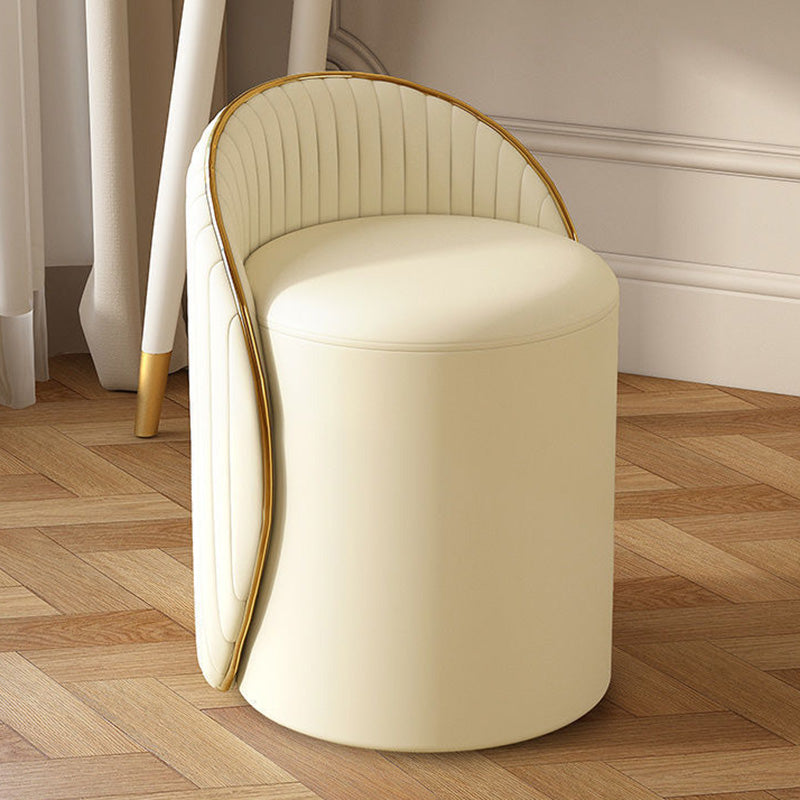 Taburete de tocador de hierro cilíndrico minimalista moderno con respaldo de cuero para dormitorio 