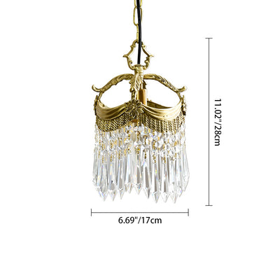 Vintage Luxury Crystal Copper Tassel 1-Light Pendant Light